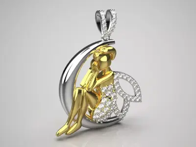 Tinkerbell on the Moon Pendant with Diamond Model jp0256 3D print model
