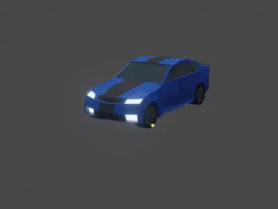 Low poly blue car made with blender Low-poly 3D model