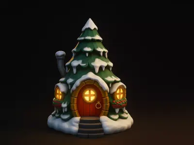 Cozy Snowy Tree Cabin Winter Christmas Tree House 3D print model