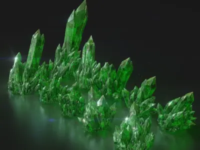 Low poly Green Crystal Gemstone Pack  200110 Low-poly 3D model