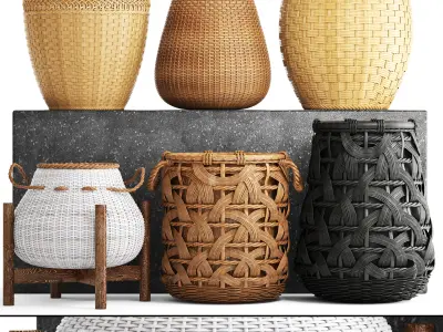 Basket Rattan set collection 3D model
