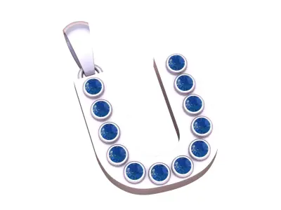 U Initial Gold Pendant   Ruby Stone 3D PRINTABLE MODEL  3D print model