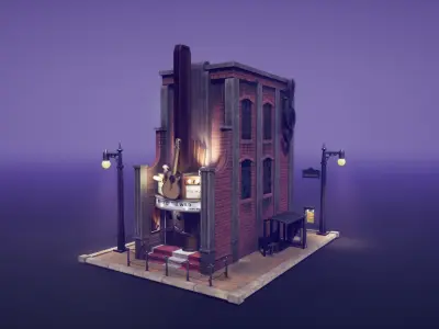 Blender 3 Unreal Engine 5 Vintage Music Hall Building Gamedev 3D model