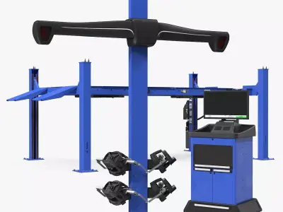 Wheel Aligner Car Equipment Generic with Lift Rigged 3D model