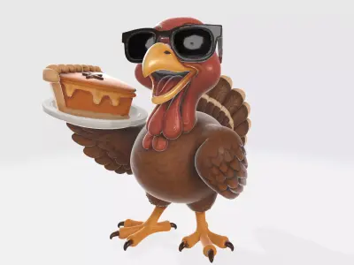 Cool Turkey with Sunglasses Holding Pumpkin 3D print model
