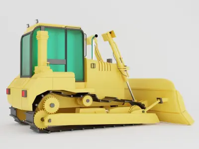 Motor grader of yellow color on white background  Low-poly 3D model