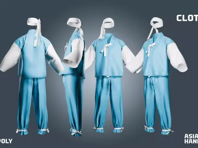 asian hanbok - clothyfic outfit Low-poly 3D model