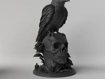 Gothic Crow on Skull Halloween and Fantasy Decoration 3D print model
