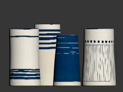 Handmade Decorated Indigo Ceramic Vase Blue 3D model