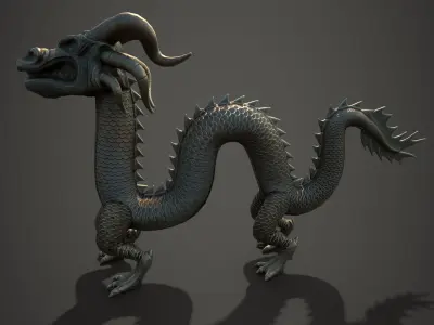 Chinese Dragon Statue PBR low poly Low-poly 3D model