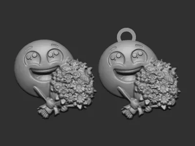 smile emoji with flower keychain  3D print model