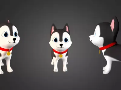 Serbian Husky Puppy Cartoon 3D Model with Textures Low-poly 3D model