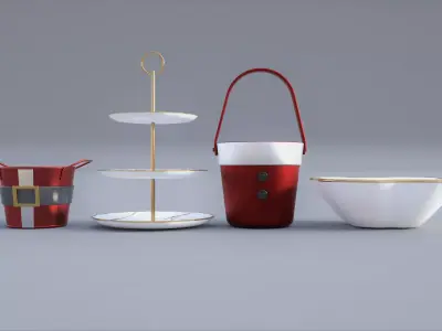 Christmas Bucket And Plate Pack Low-poly 3D model