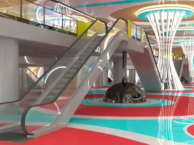 Sci-fi maglev station with train 3D model