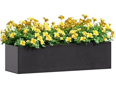 Window box pot with yellow flowers 3D model