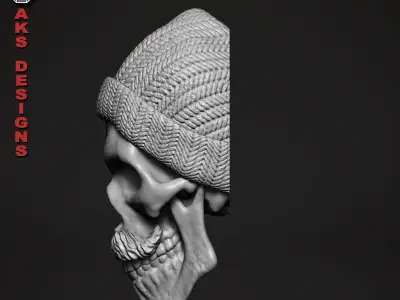skull with cap version 2 bas relief for cnc 3D print model