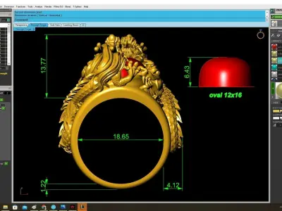 Luxury Double Dragon Oval Ruby Ring for Men 3873 3D print model