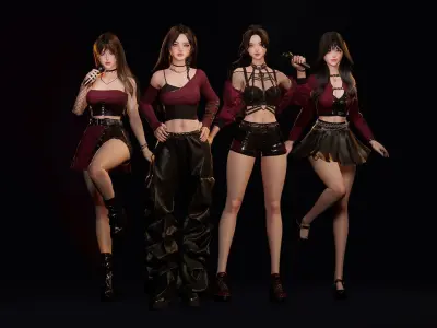 K-POP BUNDLE Game-Ready Fashion Girls 3D Model Collection