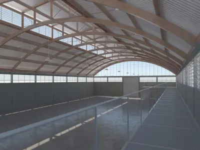Curved Roof  Warehouse  for Unreal 4 Low-poly 3D model