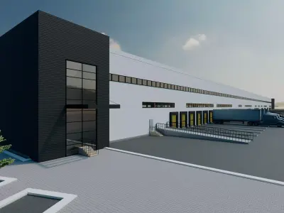 Warehouse construction phasing animation Low-poly 3D model