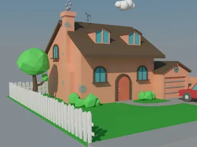 Low Poly House and Car Low-poly 3D model