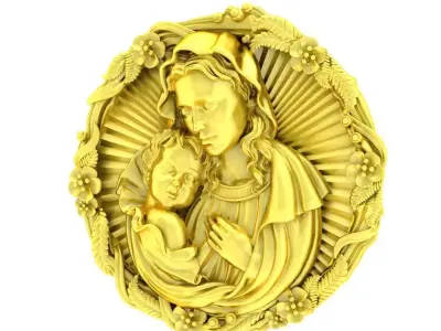 Luxury Virgin Mary and Child Relief Pendant Design 124a 3D print model