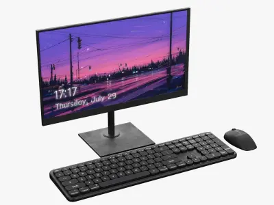 Wireles Computer Set Keyboard Mouse Monitor Black Version 3D model