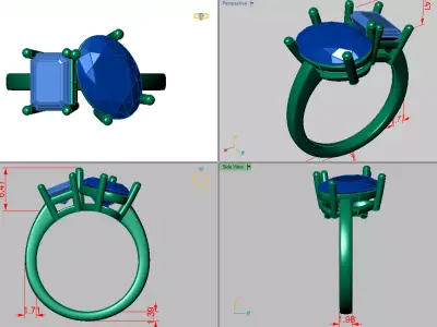 Dual Gemstone Ring - Oval and Emerald 3D print model