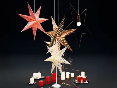 Christmas decorations IKEA set - with stars and candles lamps 3D model