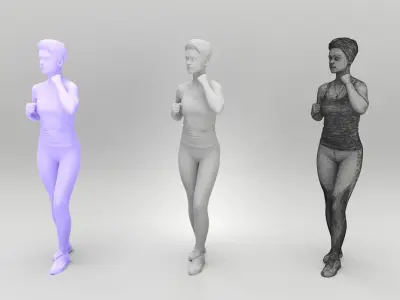 Young woman with tattoo in gray sportswear 437 Low-poly 3D model