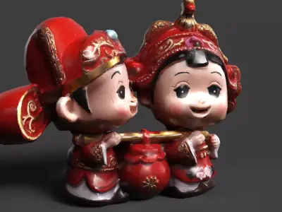 Chinese wedding couple doll  figure  Low-poly 3D model