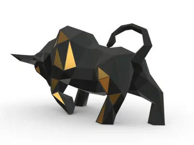 bull low poly gold 3D print model