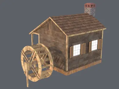 Cottage with Waterwheel 3D model