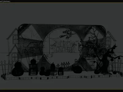 Halloween Decorative Scene with Haunted Houses and Pumpkins 3D model