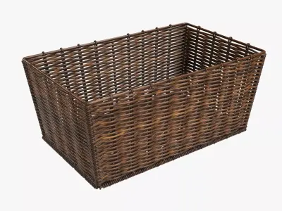 Wicker basket rectangular 02 dark brown 3D model