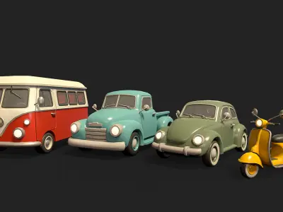 Stylized Retro Cars Low-poly 3D model