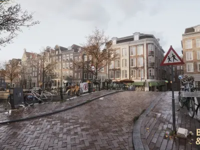 Modular Amsterdam City Street Low-poly 3D model