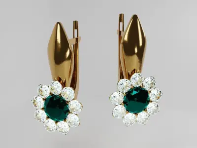 Gold earrings with diamonds 3D model