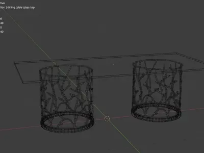 Glass Top Dining Table with Two Golden Cylinder Supports  Free 3D model