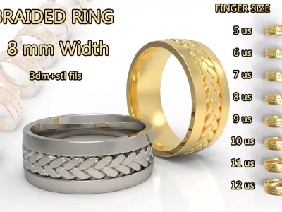 BRAIDED WEDDING BAND RING Width 8mm  Free 3D print model