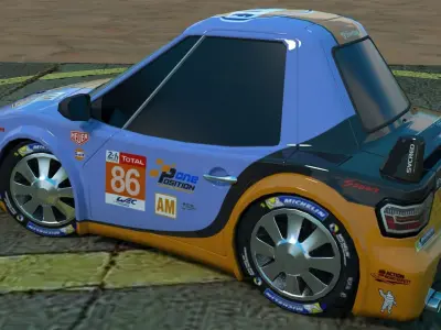 Rigged low poly cartoon racing car GULF Low-poly 3D model