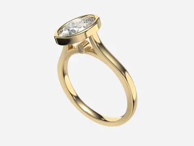 Oval Diamond Bezel Setting Solitaire Diamond Ring 3D print model