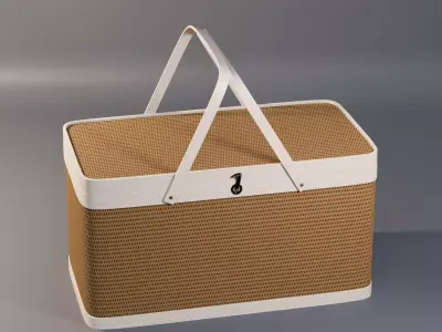 Woven Rattan Basket with Lid and Handles 3D model