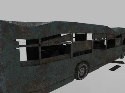 Wrecked ruined abandoned transport bus vehicle car 3D model