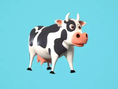 Stylized Animated Cow  Low-poly 3D model