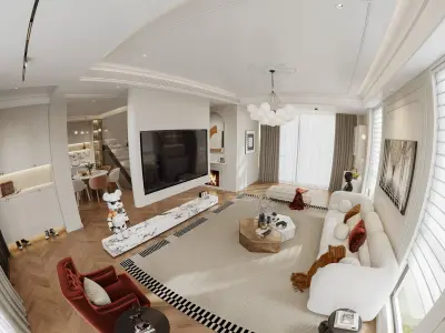 Eclectic living and dining room interior 3D model