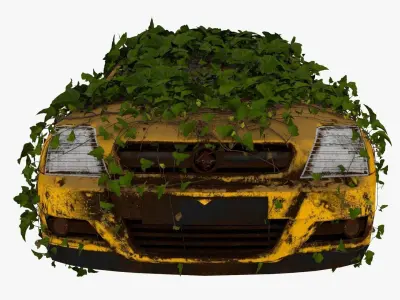 4K realistic low poly abandoned car with ivy 3D model