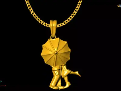 Couple in umbrella pendant charms - one inch pendant 3D print model