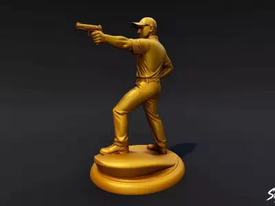 Golden Shooting Statue Low-poly 3D model