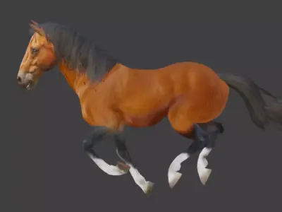 Jumping-Running-Walking Brown Horse  Low-poly 3D model